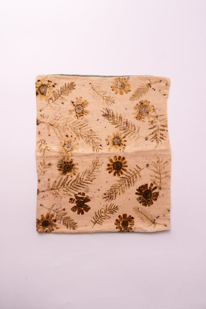 Copricuscino Ecoprint – Foglie e Fiori – Crema e Verde