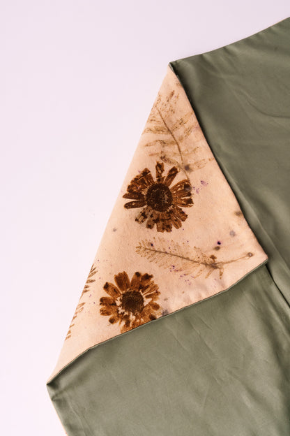 Copricuscino Ecoprint – Foglie e Fiori – Crema e Verde